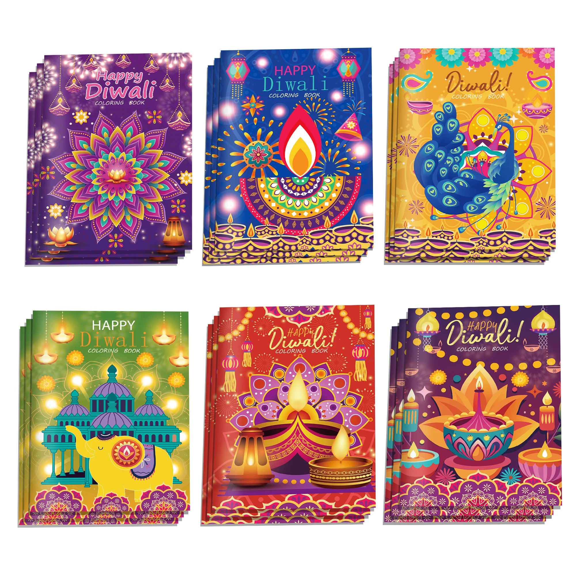 6/12/24pcs Diwali Festival Graffiti Drawing Painting Books DIY Coloring Picture Books For Kids Gifts Diwali Party