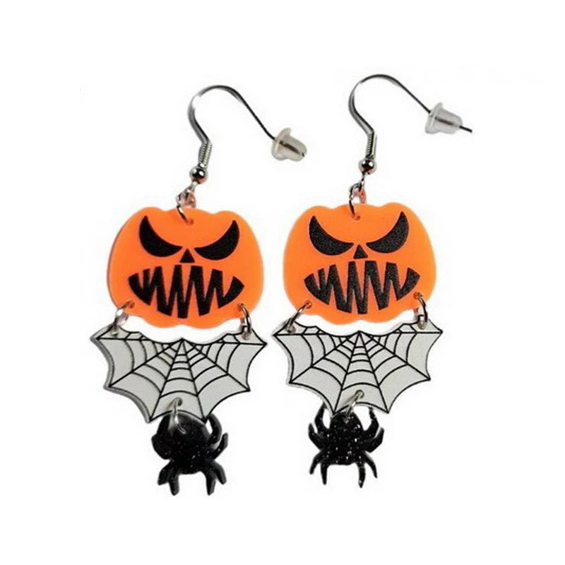 New Skeleton Pumpkins Halloween Earrings Women Hallowmas Costume Cosplay Skull Heart Axe Black Bat Acrylic Drop Earring