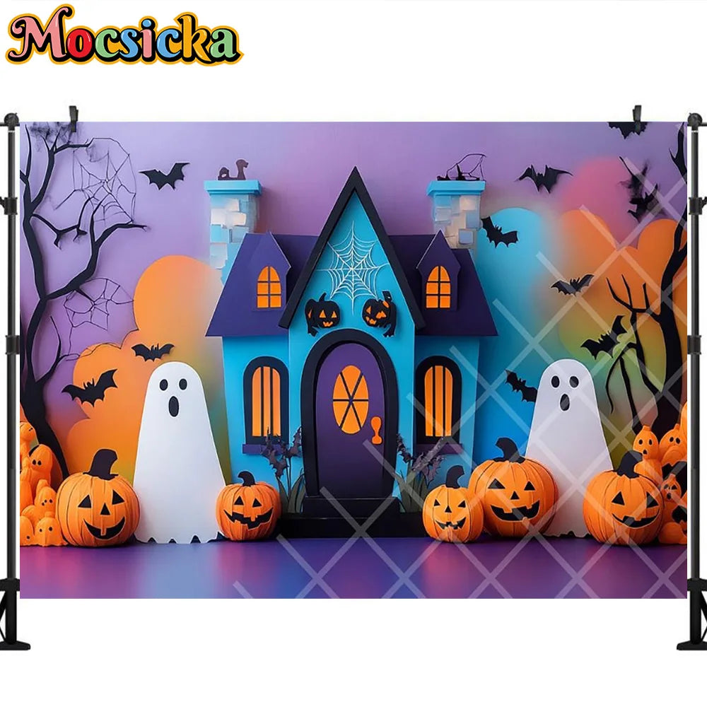 Mocsicka Photography Backdrop Halloween White Ghost Pumpkin Decoration Kids Holiday Party Supplies Backgrounds For Photographs