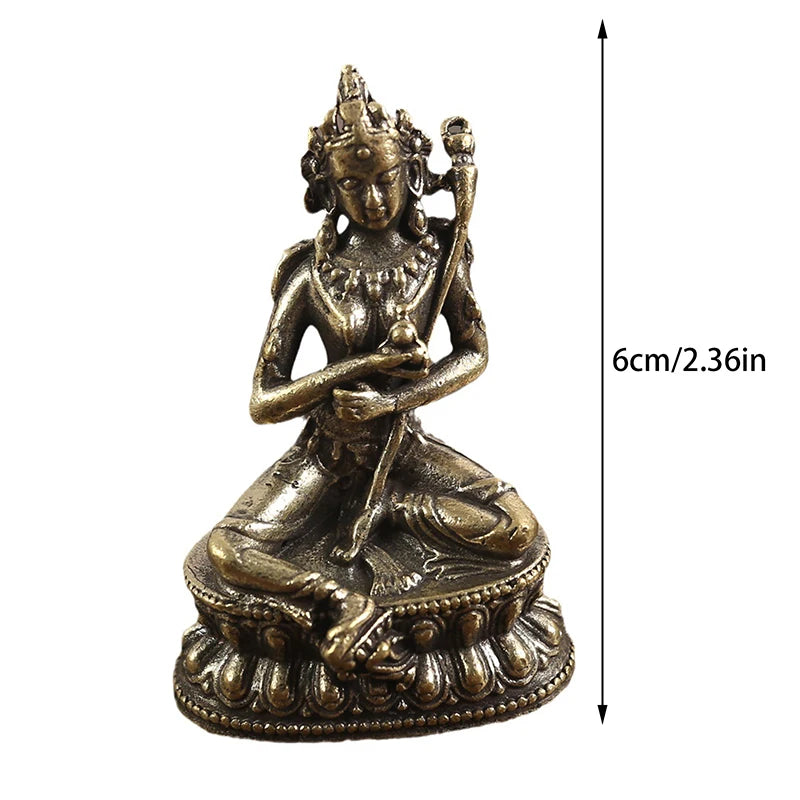 Retro Brass Green Tara God Statue Antique Copper Buddha Statue Home Living Room Office Decoration Figurines