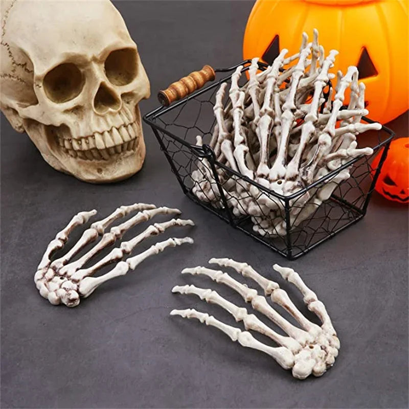 1-6Pair Halloween Skeleton Hand Scary Realistic Hand Bone Skull Decors Party Haunted House Halloween Terror Decoration Props