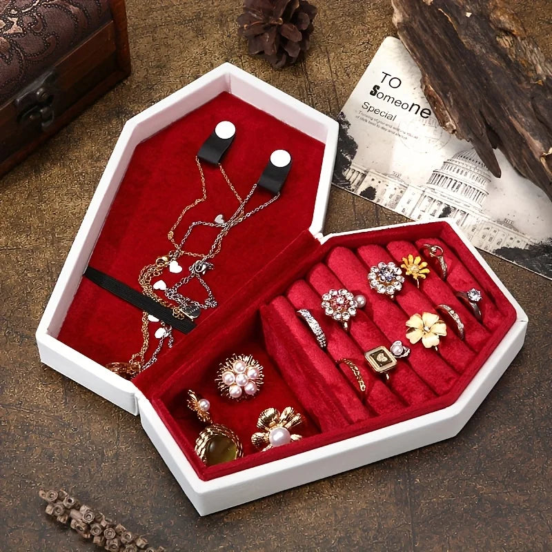 1/2pcs Gothic Coffin-Shaped Jewelry Box PU Leather Multi-Compartment Organizer for Rings Necklaces Earring Halloween Gift Case