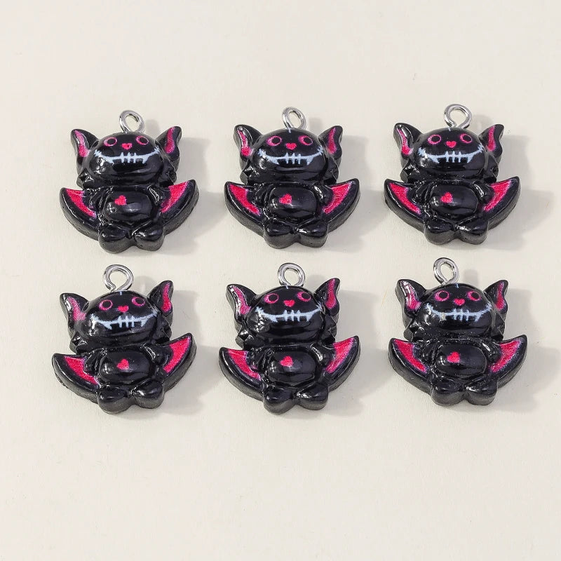 Leslie 10Pcs New Resin Halloween Charms Kawaii Cat Spider Castle Ghost Pumpkin Charms Pendants Decor DIY Earring Jewelry Making