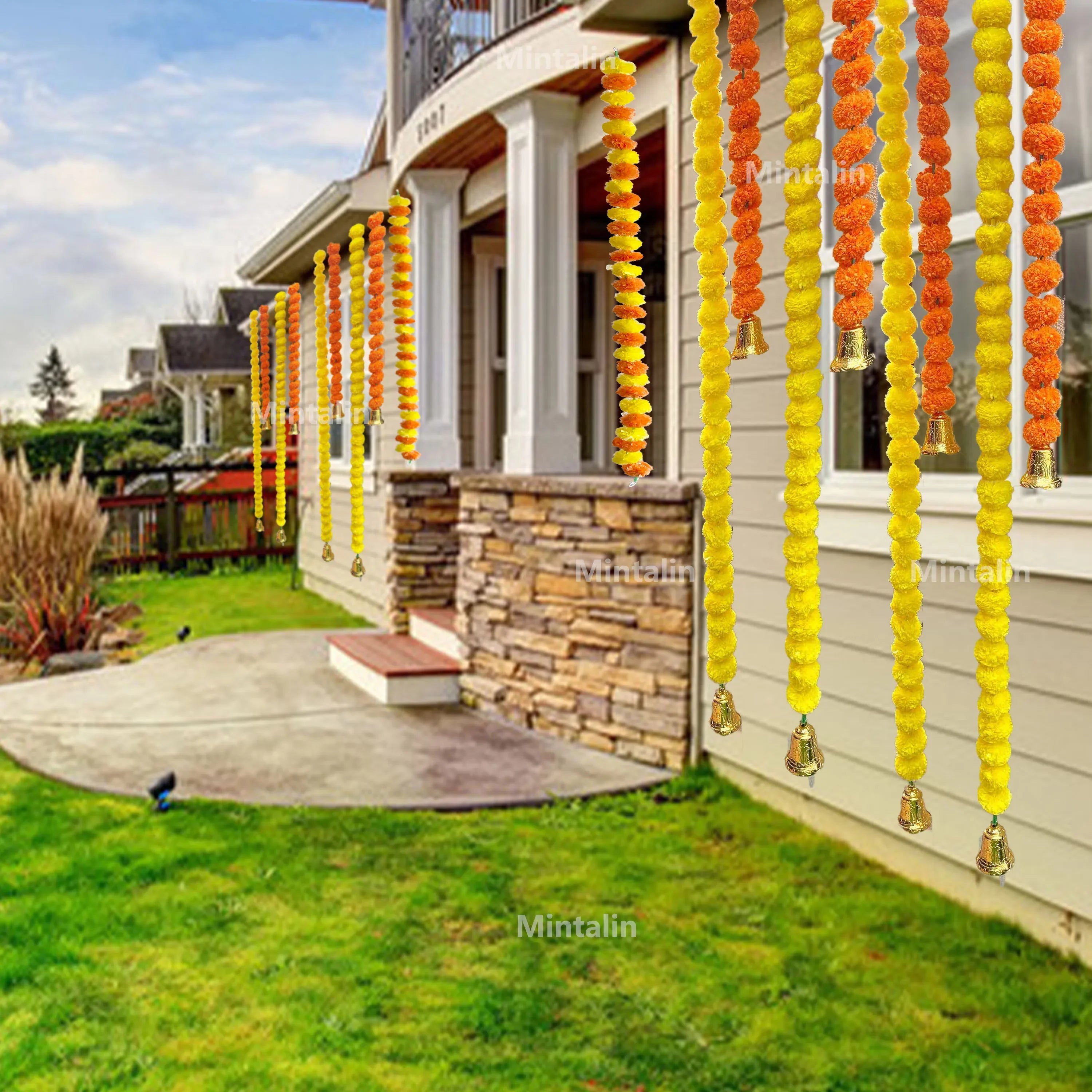 2 Pcs Marigold Flower Garland with бо Flowers for Diwali
