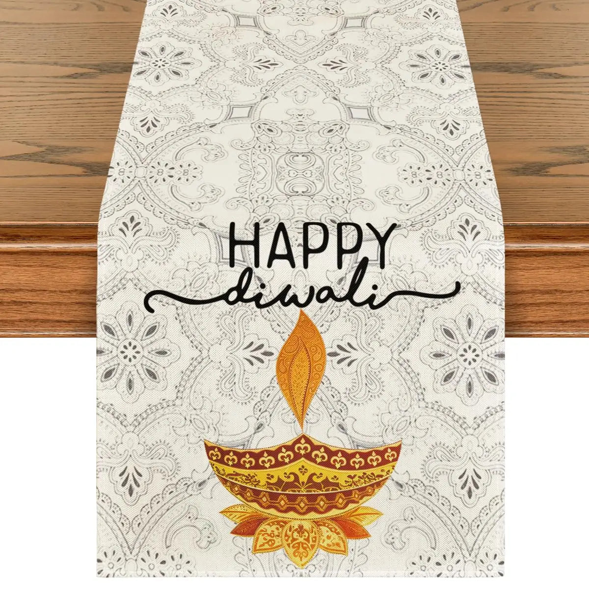 Happy Diwali Table Runner, Festival of Light Marigold  Dining Table Decoration for Home Party Decor