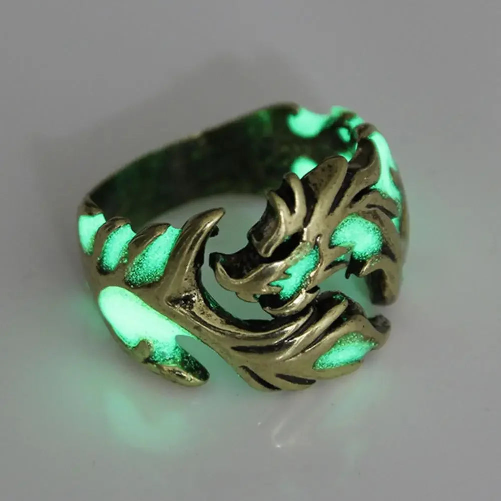 Luminous Dragon Rings Gothic Adjustable Men Stainless Steel Rings Unique Jewellery Vintage Halloween Gifts for Friends Anillos
