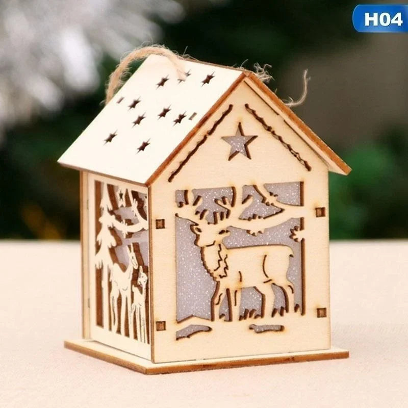 Christmas LED Light Wooden House Luminous Cabin Merry Christmas Decorations for Home DIY Xmas Tree Ornaments Kids Gifts New Year