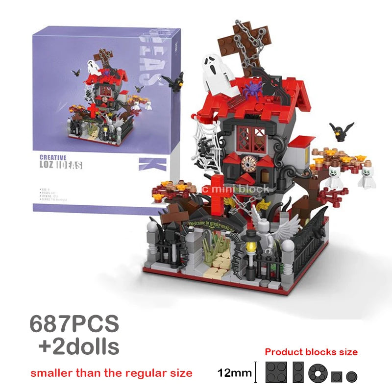 Halloween Toys Building Blocks Assembly Pumpkin House Ghost House Witch Science Monster Friend Party Decor Model Kids Gifts