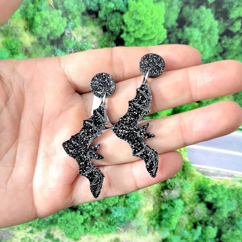 New Skeleton Pumpkins Halloween Earrings Women Hallowmas Costume Cosplay Skull Heart Axe Black Bat Acrylic Drop Earring