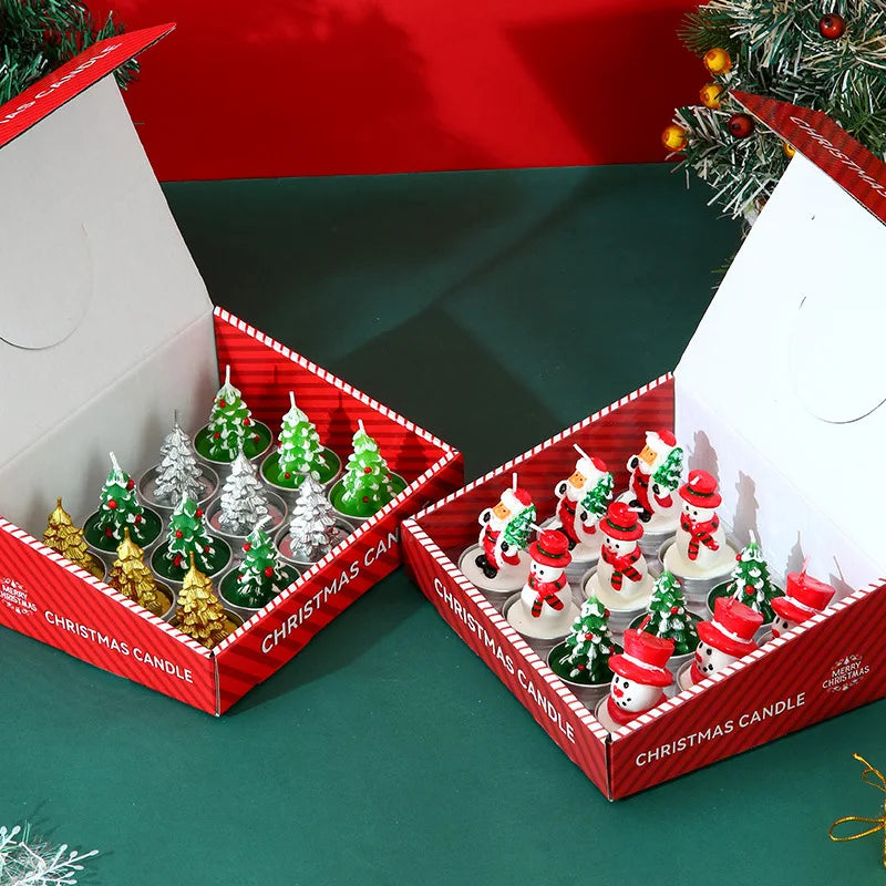 Christmas candle set, old man tree, snowman, celebration, romance, decorative item, candlelight dinner, Christmas Eve