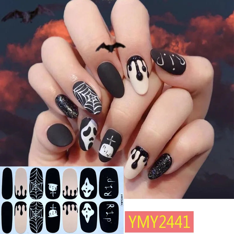 Baking Free Halloween Nail Stickers Full Sticker Fashion Nail Art Jewelry  Pumpkin Ghost Wholesale Applique Nail Sticker