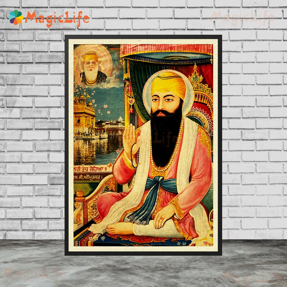 Sikhism Gurunanak Gulu Nanak Religion Posters Wall Pictures For Living Room Vintage Poster Wall Art Canvas Painting Unframed