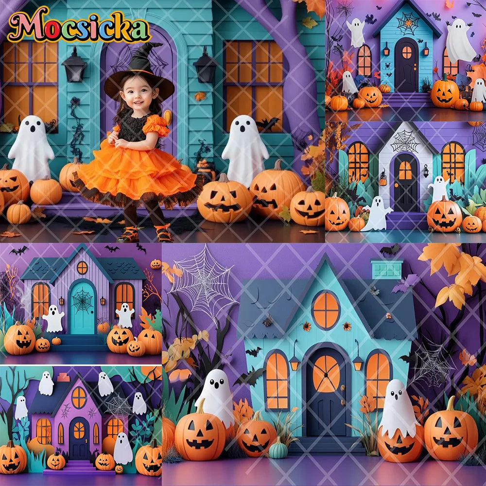 Mocsicka Photography Backdrop Halloween White Ghost Pumpkin Decoration Kids Holiday Party Supplies Backgrounds For Photographs