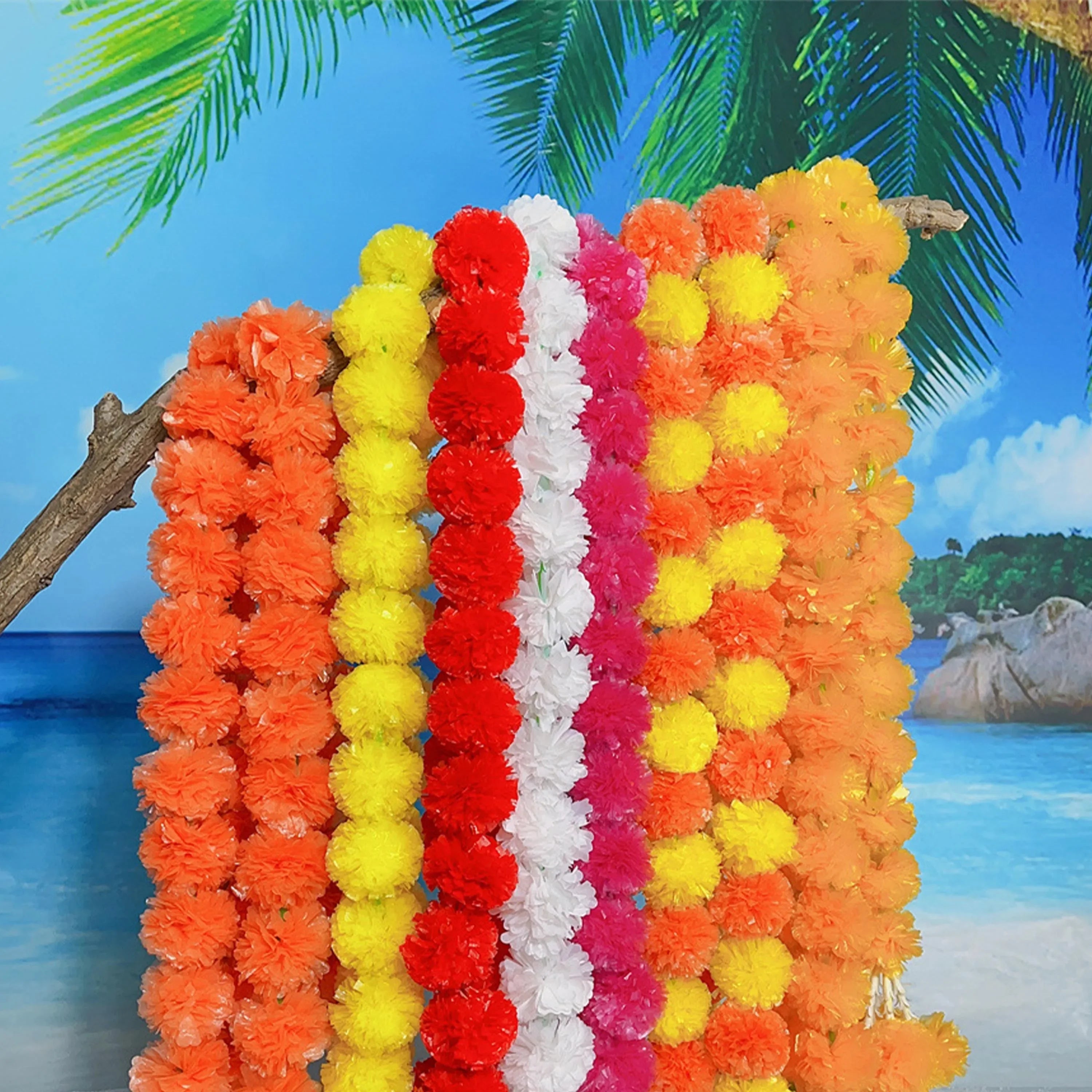 2 Pcs Marigold Flower Garland with бо Flowers for Diwali