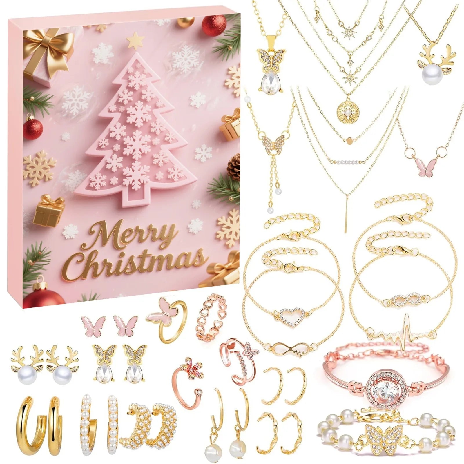 Christmas Countdown Calendar 24 Days Christmas Countdown Advent Calendar Necklace Bracelet Earrings Christmas Gifts