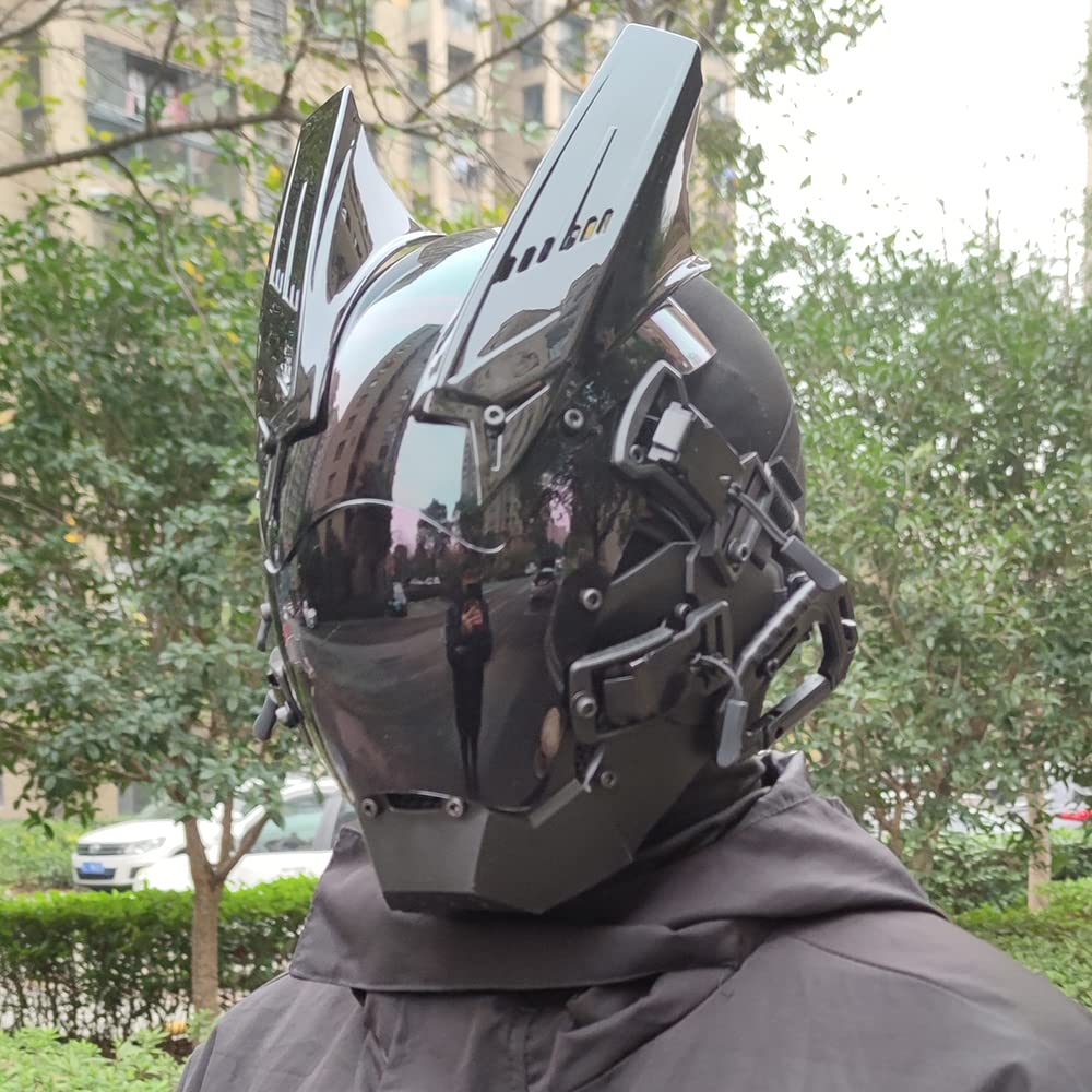 JAUPTO Punk Mask Cosplay for Men, Cosplay Samurai Horns Masks Black Mask Halloween Party Coolplay Gifts