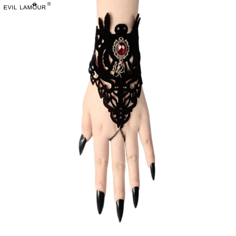 Gothic Black Lace Bracelet Halloween Dress Up Steampunk BraceletWristband Hand Chain Victorian Accessories for Halloween Cosplay