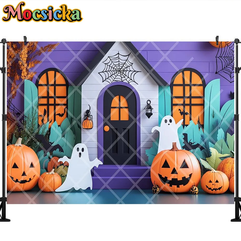 Mocsicka Photography Backdrop Halloween White Ghost Pumpkin Decoration Kids Holiday Party Supplies Backgrounds For Photographs