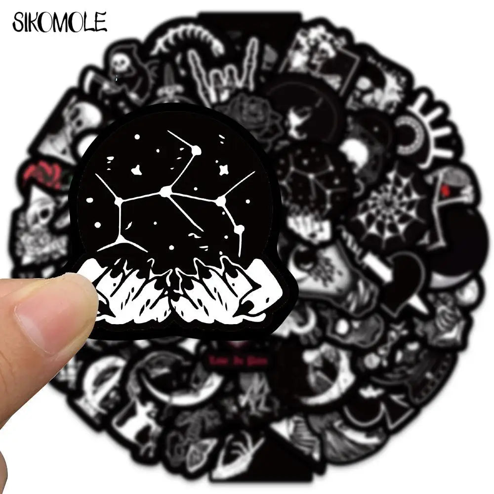 10/30/50PCS Cartoon Black and White Terrifying Skull Halloween Stickers DIY Skateboard Laptop Luggage Bike Cars Sticker Decals