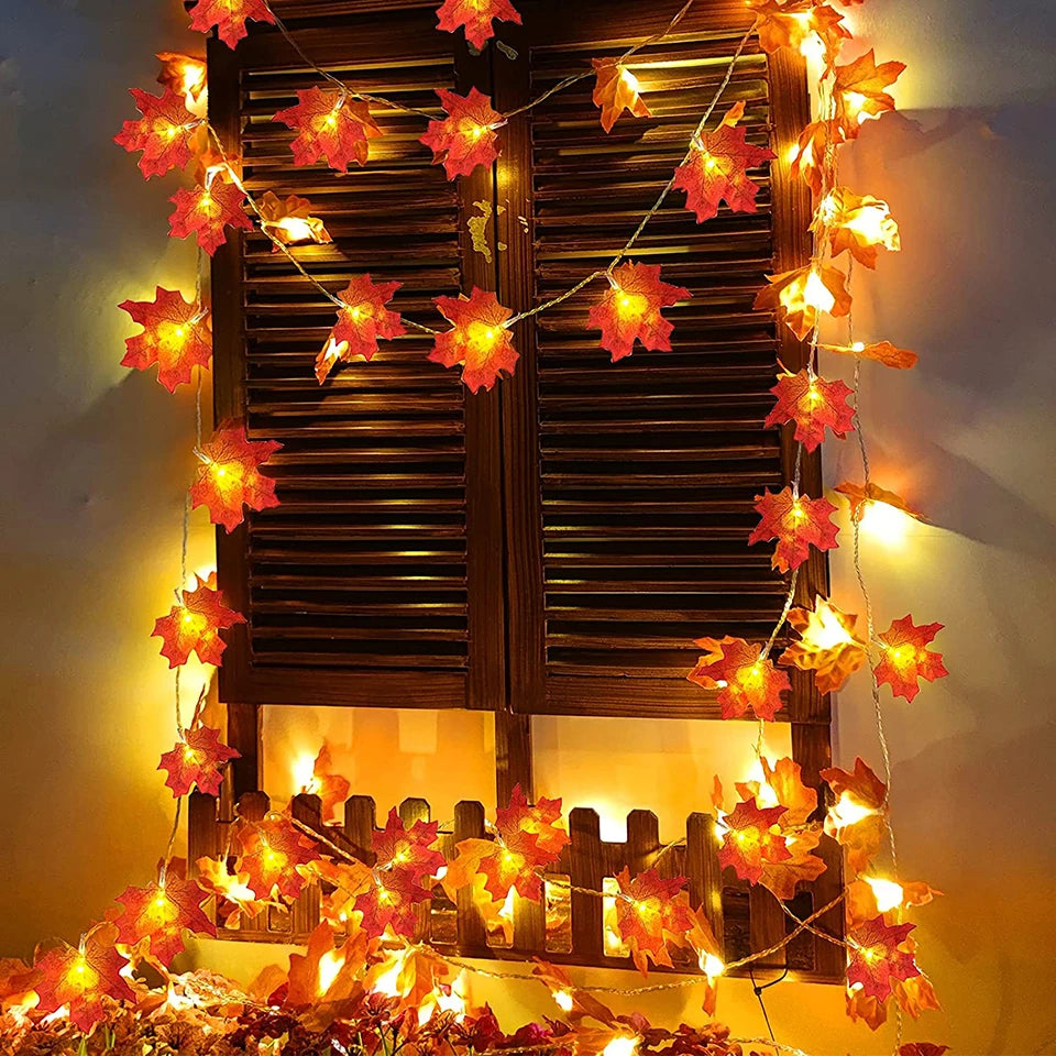 Lighted Fall Garland Maple Leaves String Lights for Indoor Holiday Autumn Home Party Halloween Decoration
