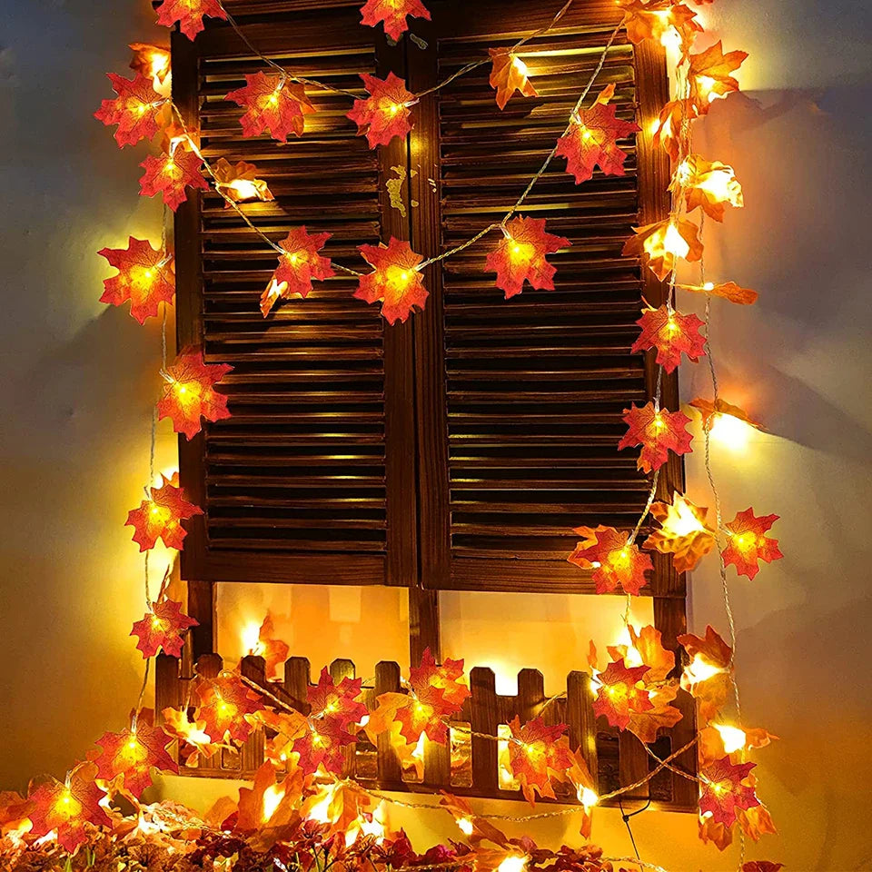 Lighted Fall Garland Maple Leaves String Lights for Indoor Holiday Autumn Home Party Halloween Decoration