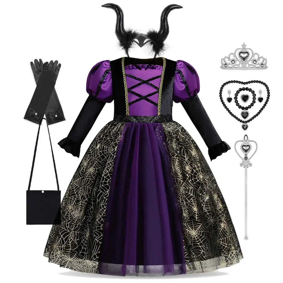 Witch Costume Kids for Girls Ghost Gothic Black Dress for Girl Carnival Party Halloween Princess Clothings