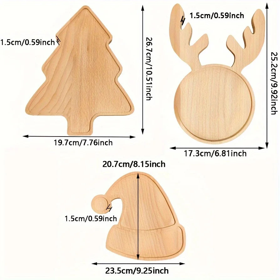 Christmas Charm Wooden appetizers, snacks, desserts and sweets, festive reindeer, tree and hat patterns, home decor