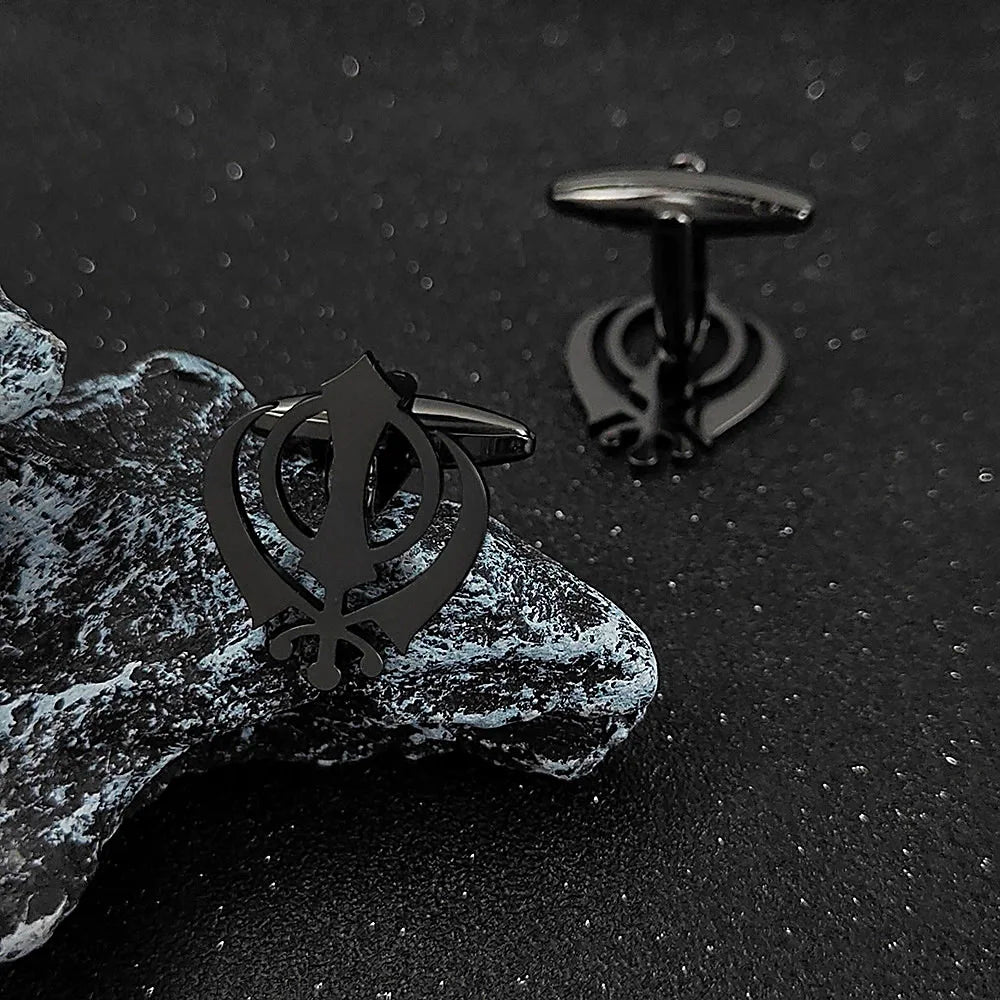 Stainless steel butterfly clasp brooch/cufflink, Sikh symbol badge for men's suit, elegant anti-exposure button for women.