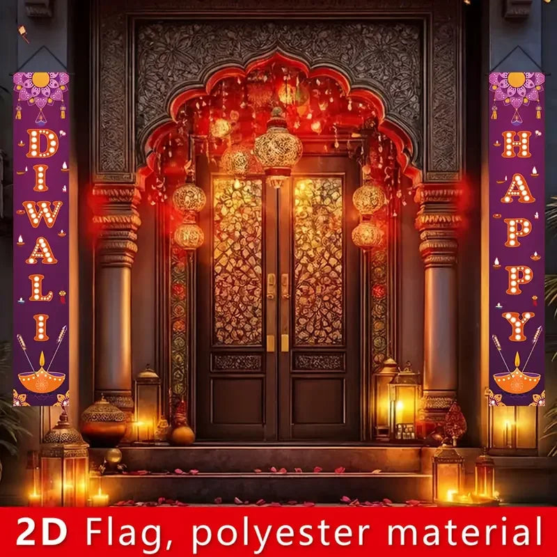 2pcs Purple Diwali Festival Door Banner Set for Festive Party Decorations and Entrance Ornaments with Couplets