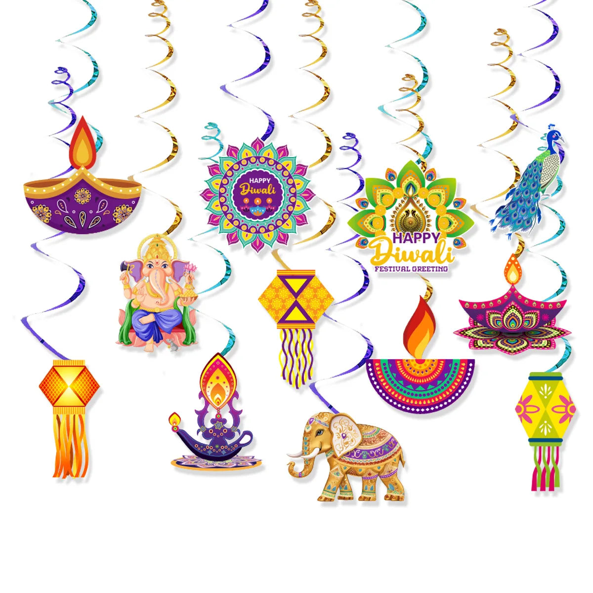 12Pcs/Pack Happy Diwali Theme Party  Props Decor