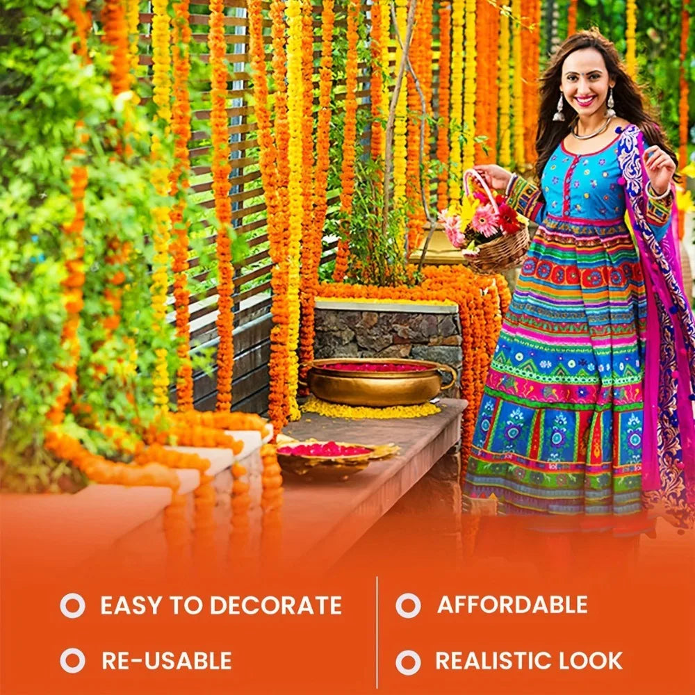 Long Strands Artificial Marigold Garland Pooja Diwali Fiesta Indian Décor Pooja Marigold Flowers Pooja Wedding Events Decor