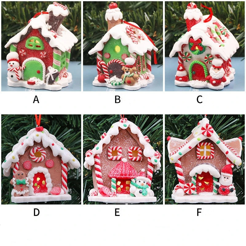 Christmas Theme LED Pendant Snowman Gingerbread Santa Claus Light House Soft Pottery Hanging Tree Home New Year Party Decoration