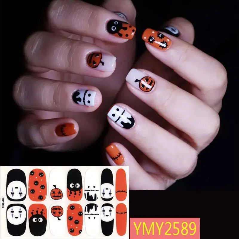Baking Free Halloween Nail Stickers Full Sticker Fashion Nail Art Jewelry  Pumpkin Ghost Wholesale Applique Nail Sticker