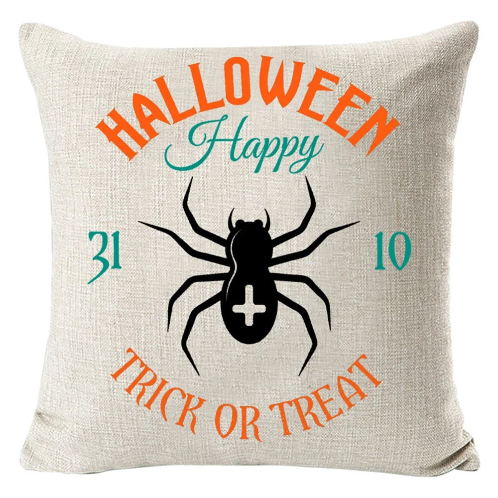 2024 New Linen Halloween Fall Cushion Cover 45x45cm Farmhouse Cat Witch Home Throw Pillow Covers For Home Room Couch Decor