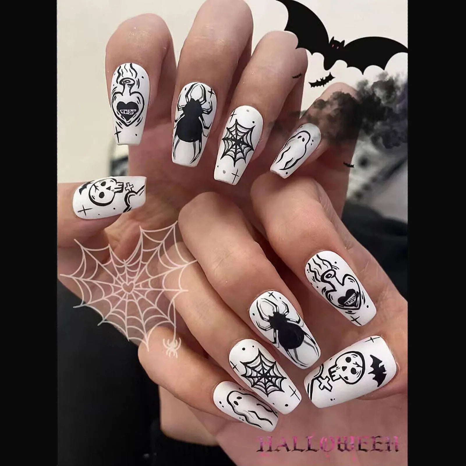Halloween Red Bloodstain False Nails Long Coffin Ballet Full Cover Press on Nails Detchable Full Cover Fake Nail Patches 24pcs