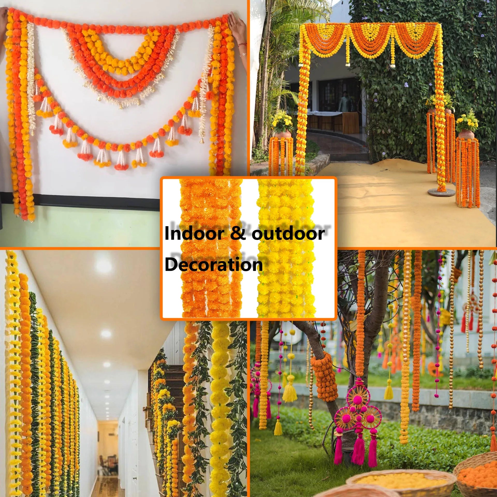 2 Pcs Marigold Flower Garland with бо Flowers for Diwali