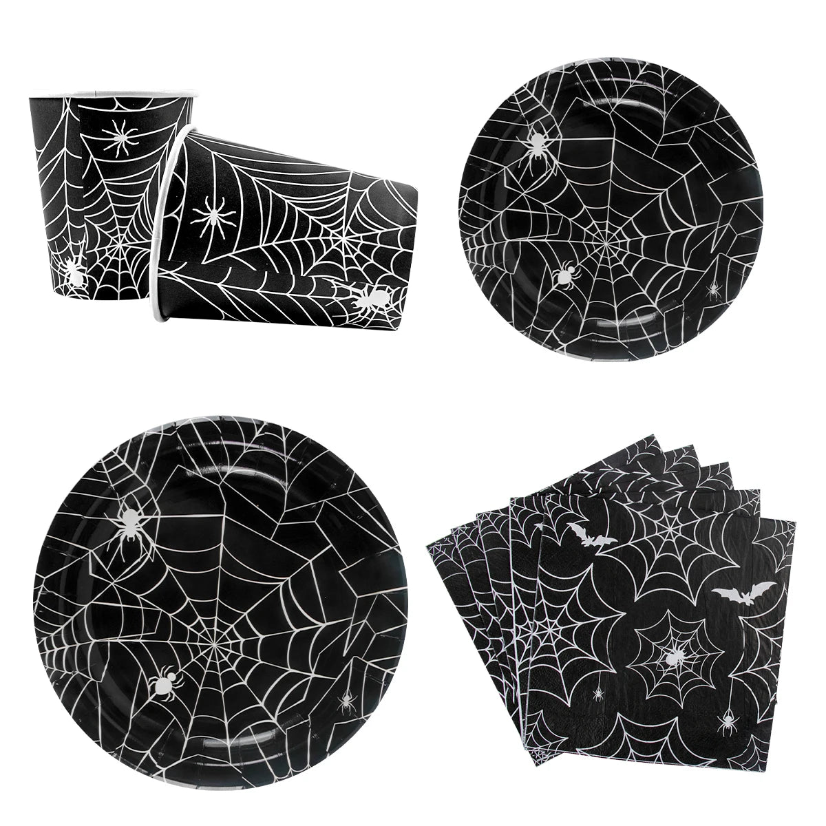 Halloween Party Spider Web Disposable Paper Plates Cup Tablecloth Kids Favor candy bag Happy Helloween Birthday Party Decoration
