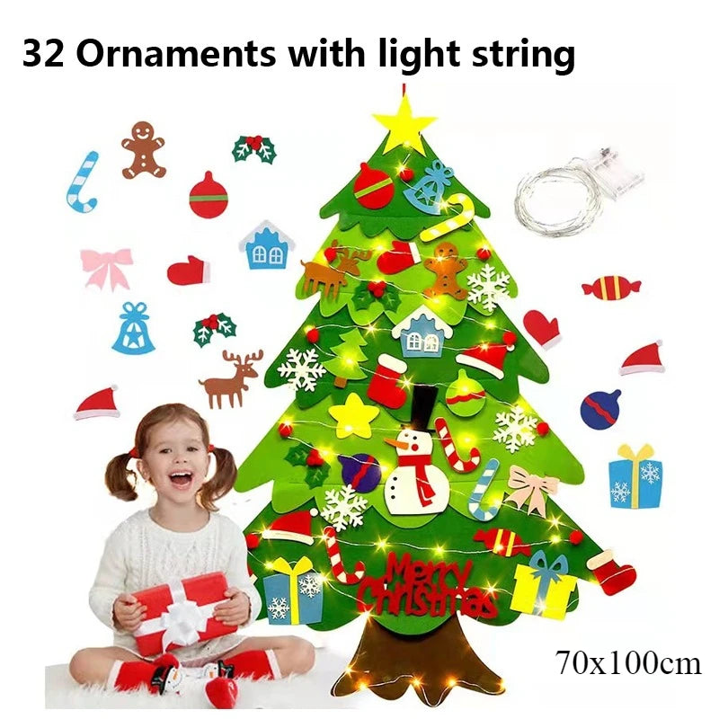 Felt Christmas Tree with Ornaments DIY Cristmas Ornament Xmas Navidad Gifts Santa Claus New Year Door Wall Hanging Decorations