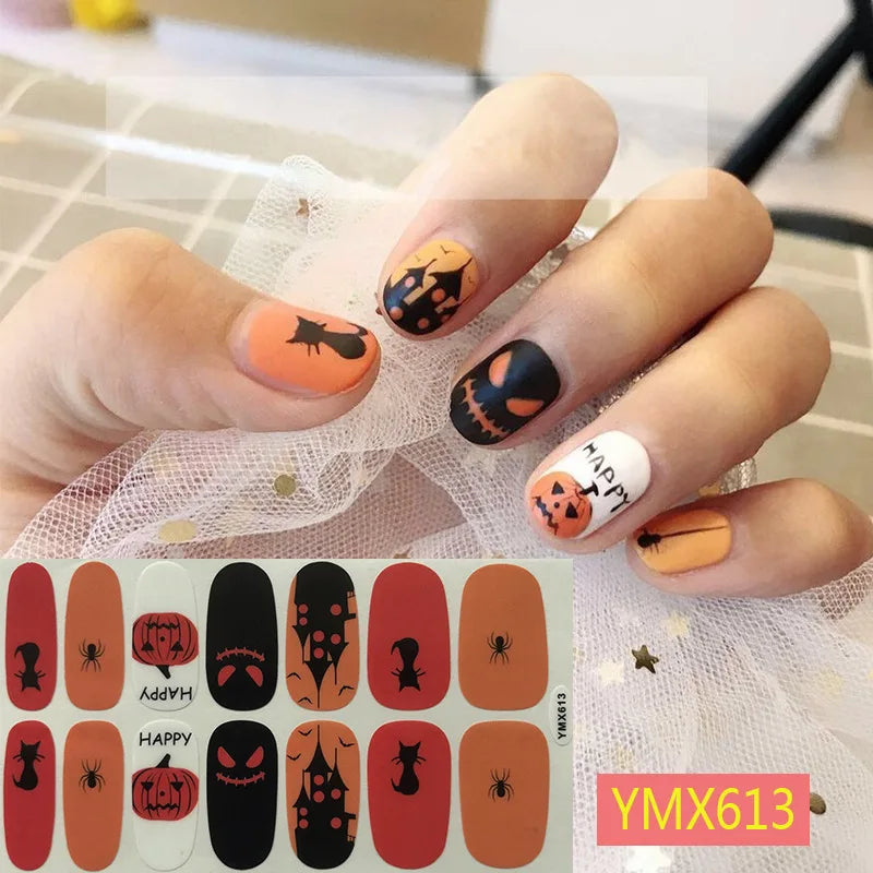 Baking Free Halloween Nail Stickers Full Sticker Fashion Nail Art Jewelry  Pumpkin Ghost Wholesale Applique Nail Sticker