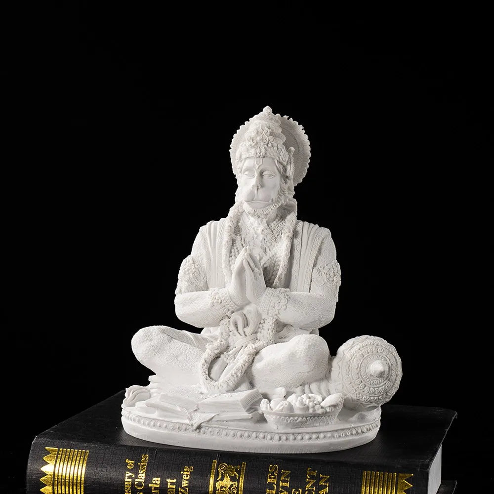 Sandstone White Hanuman Statue Hindu God Sculpture