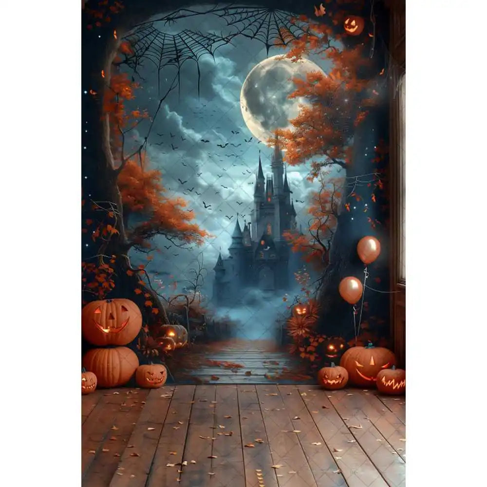 Halloween Night Background Photography Horror Haunted House Pumpkin Lantern Black Stone Road Backdrop Kids Holiday Party Studio