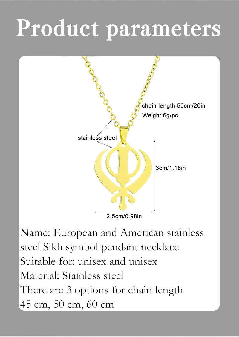 SONYA Stainless Steel Sikh Symbol Pendant Necklace for Men Women Unisex Ethnic Boho Couple Jewelry Tribal Gift Accessory