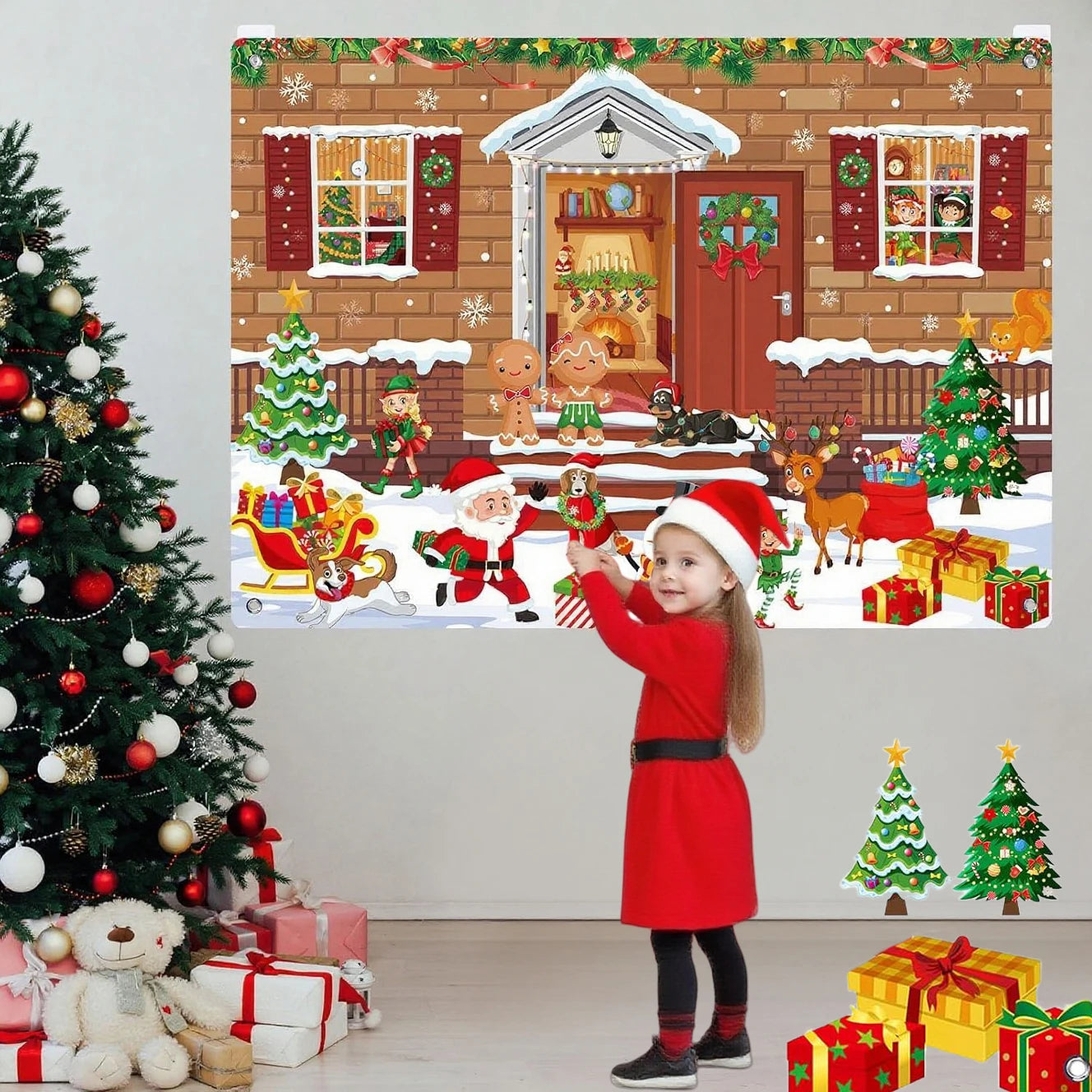 Christmas Felt Story Board Set Detachable Ornaments Wall Decor House Crafts DIY Learning Interactive Play Kit for Holiday Xmas