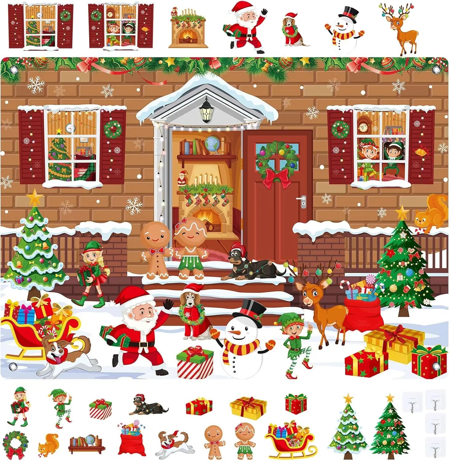 Christmas Felt Story Board Set Detachable Ornaments Wall Decor House Crafts DIY Learning Interactive Play Kit for Holiday Xmas