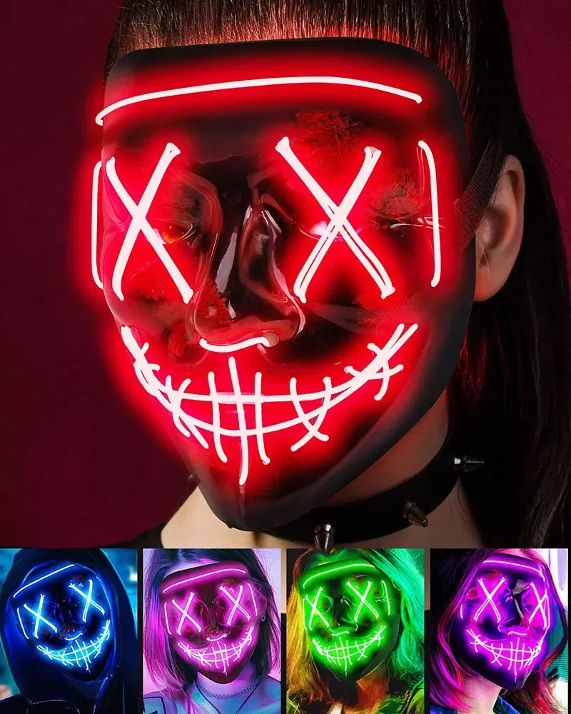 Wireless Scary Glowing Mask LED Halloween Horror Neon Light Carnival Party Mask Glow in The Dark Cosplay Costume Supply