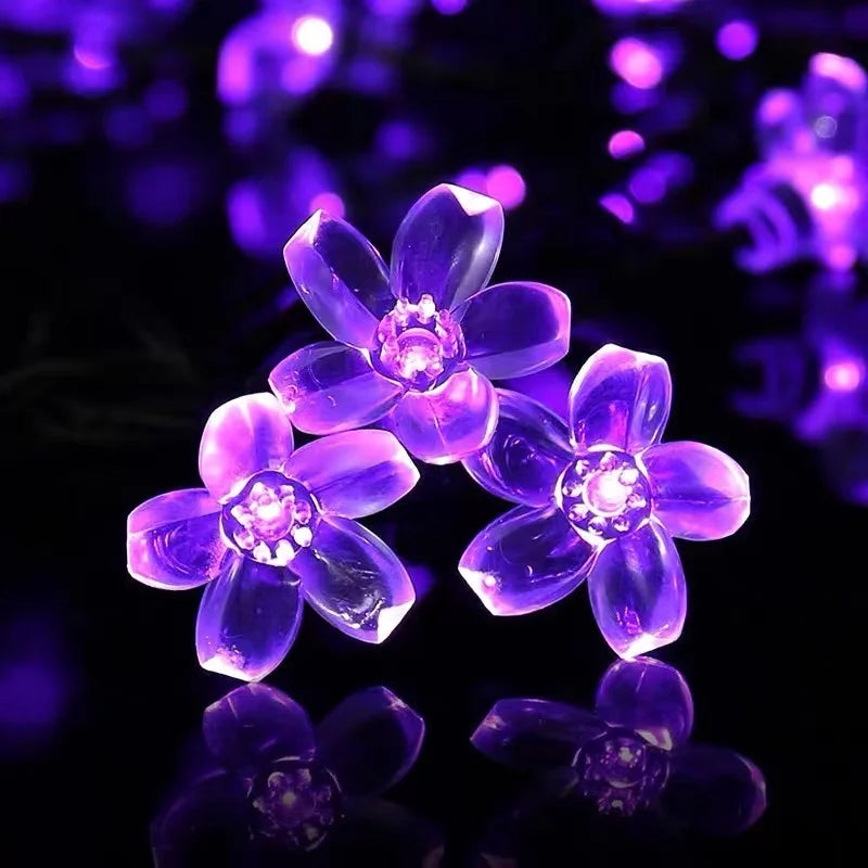 Purple Cherry Blossom Halloween Decorative Solar String Light Outdoor Waterproof Atmosphere Fairy flower Garden Lamp