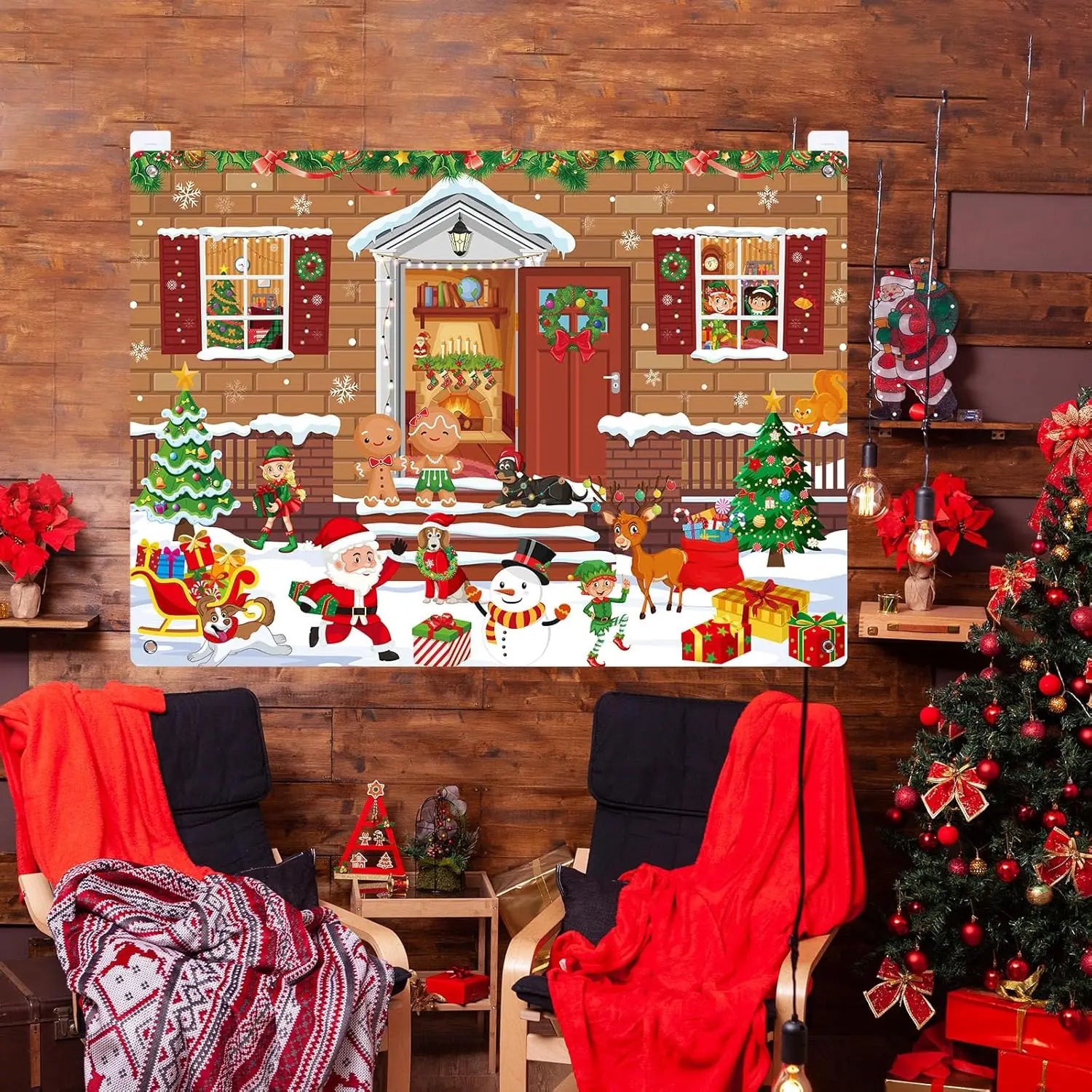 Christmas Felt Story Board Set Detachable Ornaments Wall Decor House Crafts DIY Learning Interactive Play Kit for Holiday Xmas