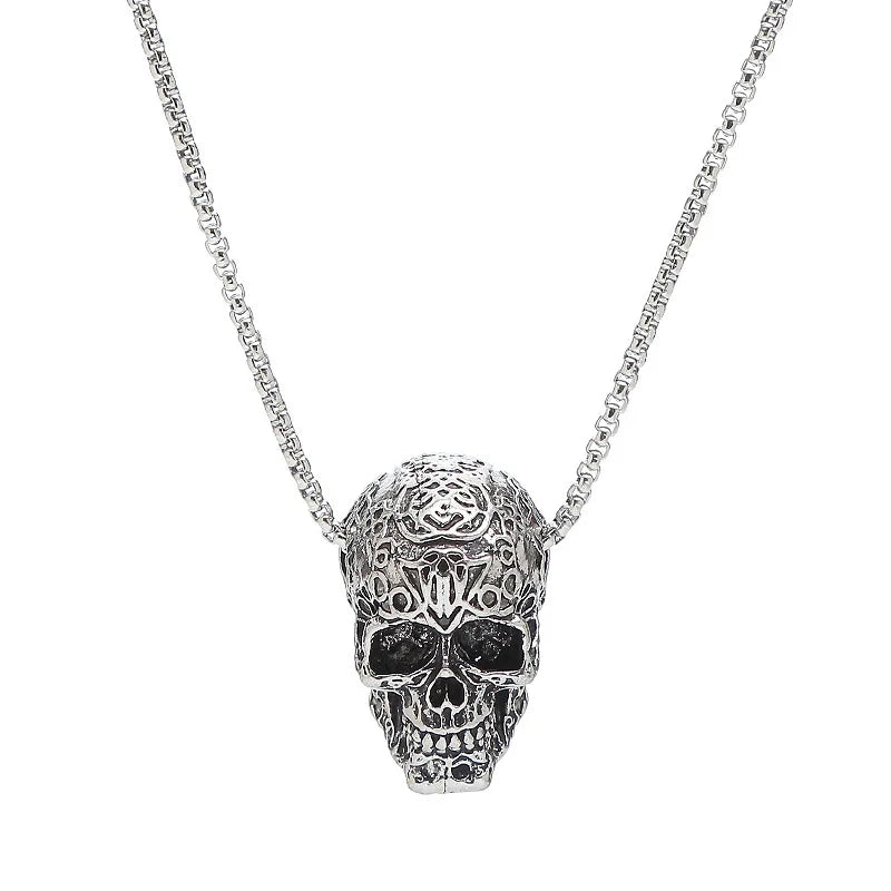 Gothic Pattern Skull Ghost Head Pendant Necklace Men's Punk Trend Alternative Halloween Jewelry