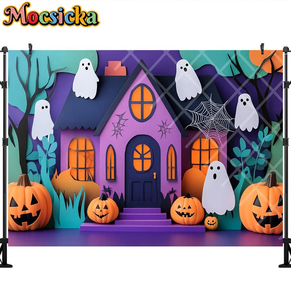 Mocsicka Photography Backdrop Halloween White Ghost Pumpkin Decoration Kids Holiday Party Supplies Backgrounds For Photographs