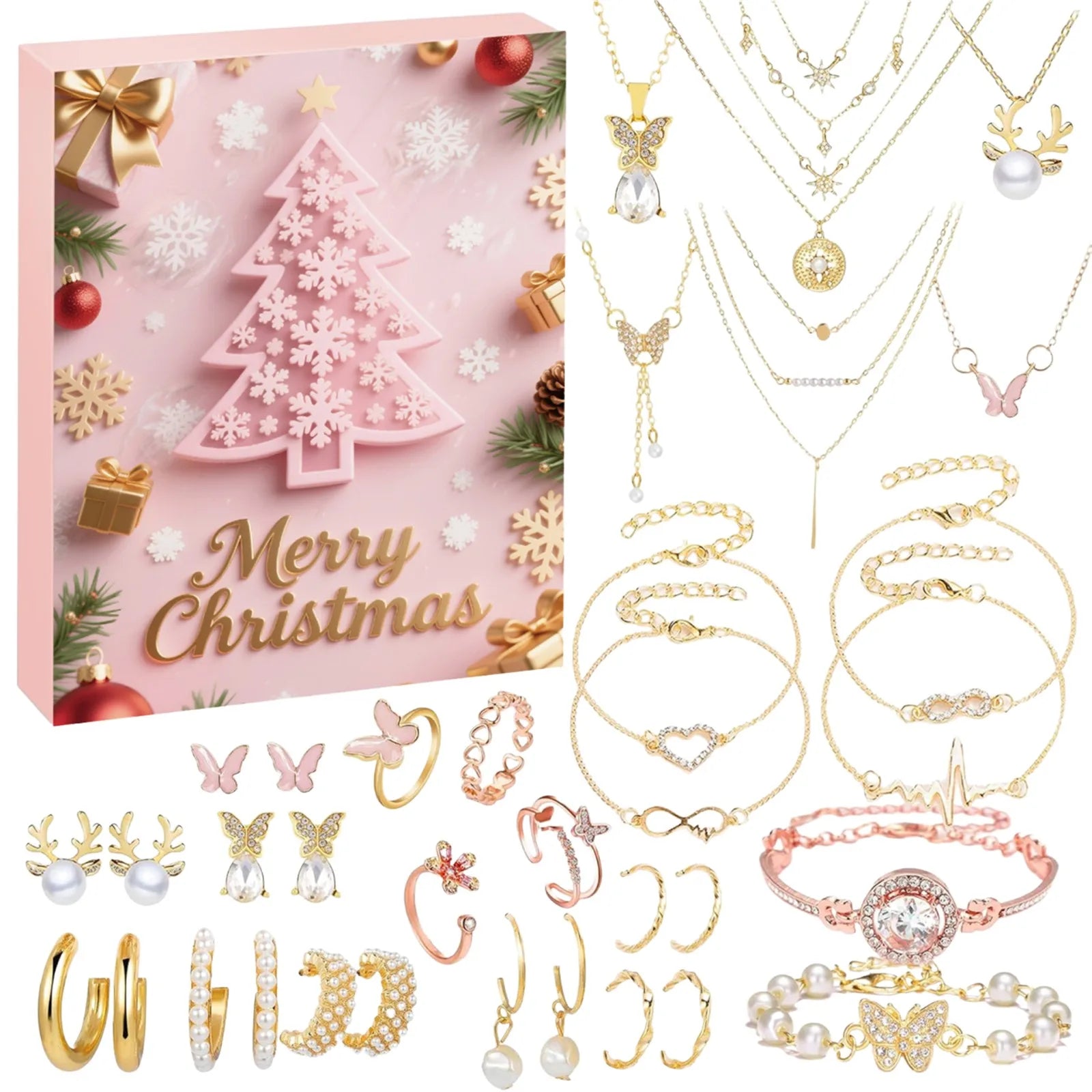 Christmas Countdown Calendar 24 Days Christmas Countdown Advent Calendar Necklace Bracelet Earrings Christmas Gifts